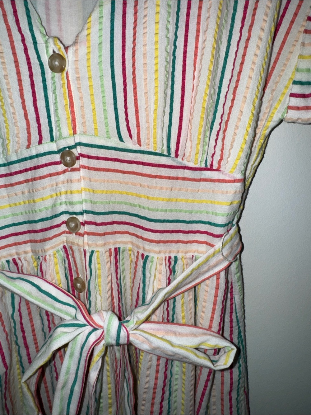 LOFT Multicolor Striped Button-Front Dress with Tie - Picture 4 of 8